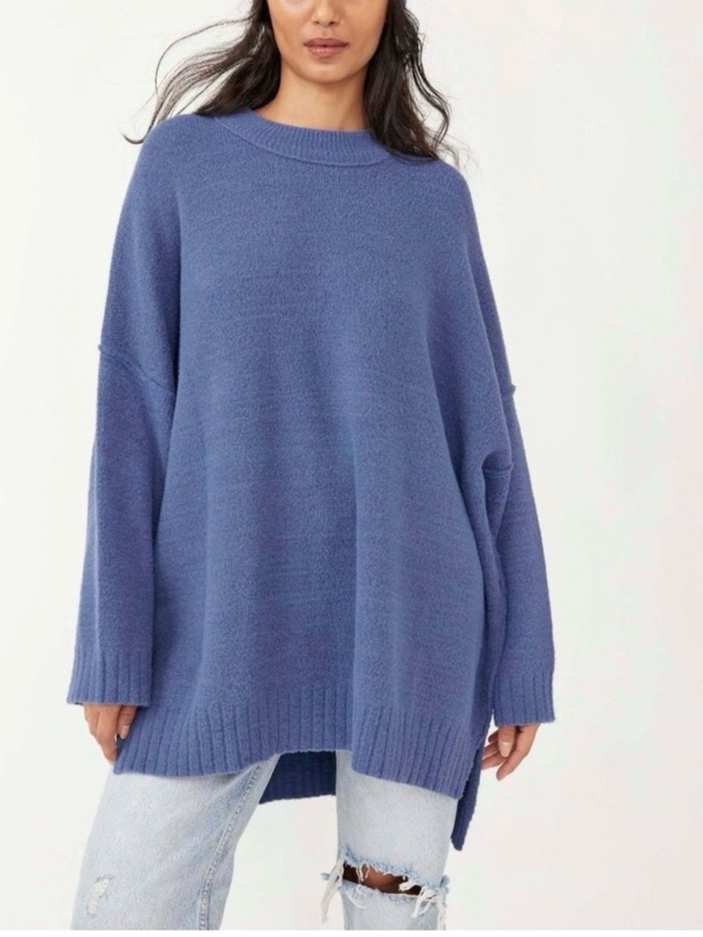 Free People Peaches Tunic Sweater Blue